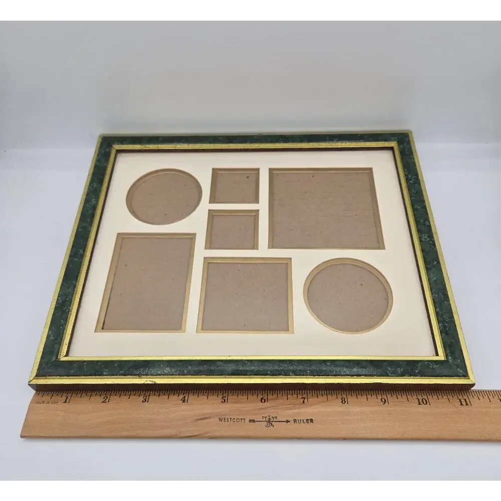 Vintage Green Faux-Marble & Gold Trim 7 Photo Picture Collage Frame